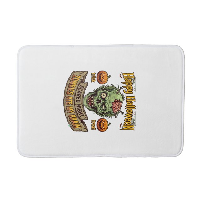 Happy Halloween Zombies Ate Brain Zombie Head Pump Bath Mat (Front)