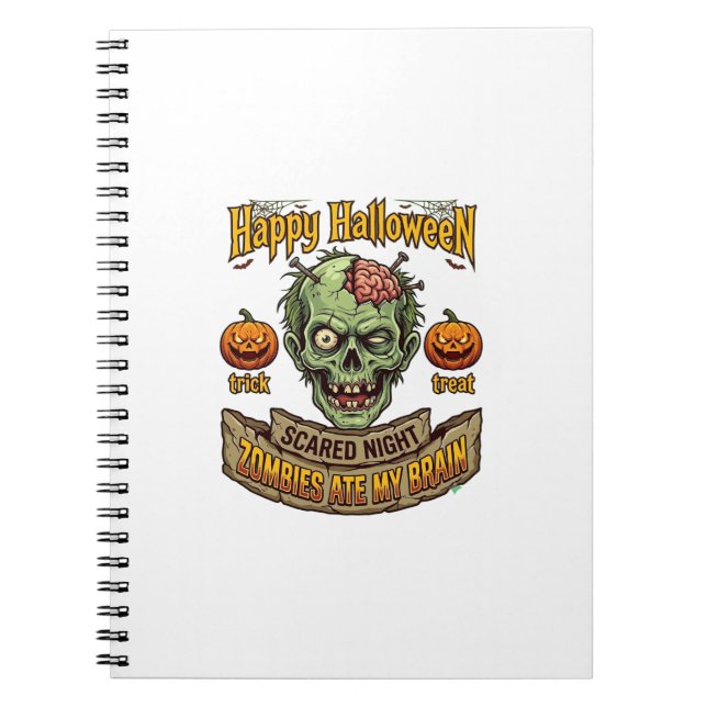 Happy Halloween Zombies Ate Brain Zombie Head Pump Notebook (Front)