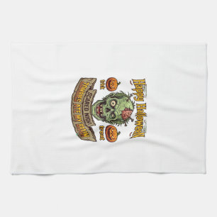Happy Halloween Zombies Ate Brain Zombie Head Pump Tea Towel