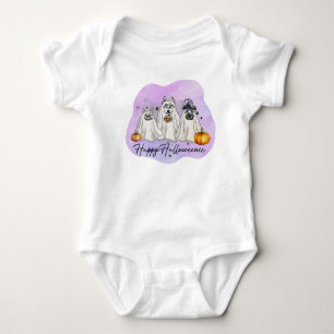Happy Halloweenie - 3 Dogs Dressed as Ghosts Baby Bodysuit