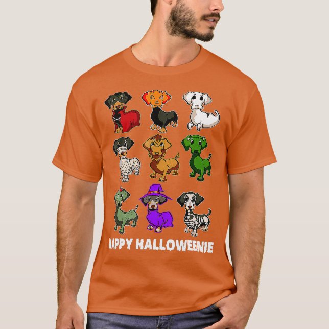 Happy Halloweenie Dachshund  Dachshund Halloween T-Shirt (Front)