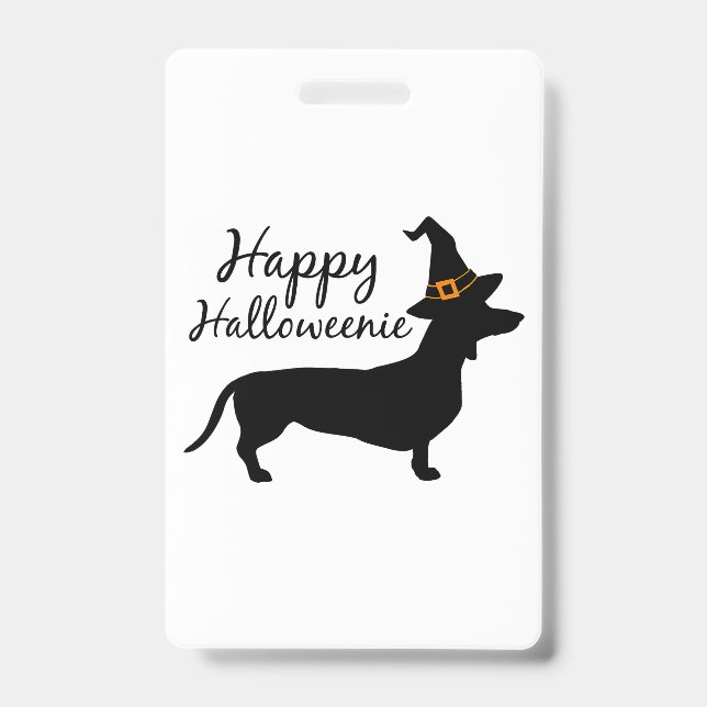 Happy Halloweenie Dachshund Dog Halloween Witch Wi ID Badge (Front)