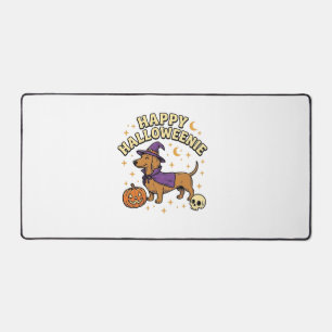 Happy Halloweenie Dachshund Witch Dog T-Shirt_1 Desk Mat