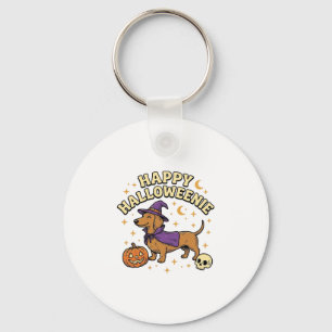 Happy Halloweenie Dachshund Witch Dog T-Shirt_1 Key Ring
