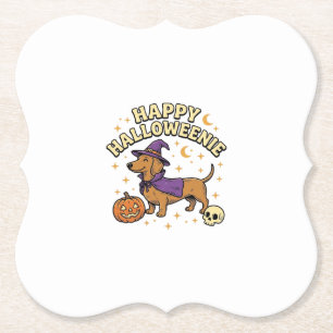Happy Halloweenie Dachshund Witch Dog T-Shirt_1 Paper Coaster