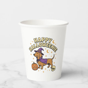 Happy Halloweenie Dachshund Witch Dog T-Shirt_1 Paper Cups