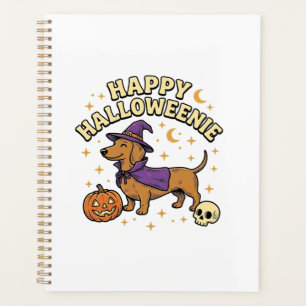 Happy Halloweenie Dachshund Witch Dog T-Shirt_1 Planner