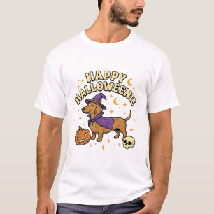 Happy Halloweenie Dachshund Witch Dog T-Shirt_1 T-Shirt