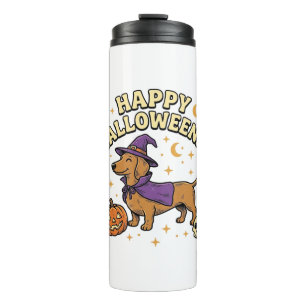 Happy Halloweenie Dachshund Witch Dog T-Shirt_1 Thermal Tumbler