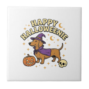Happy Halloweenie Dachshund Witch Dog T-Shirt_1 Tile