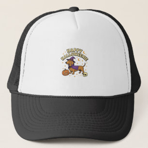 Happy Halloweenie Dachshund Witch Dog T-Shirt_1 Trucker Hat