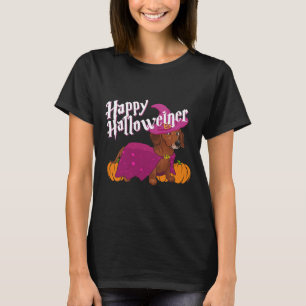 Happy Halloweenie Doxie Dachshund Dog Witch Hat Pu T-Shirt