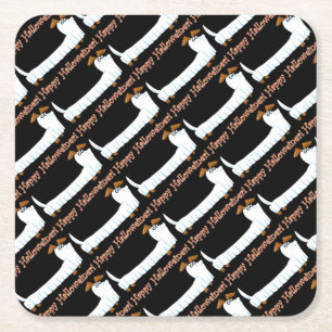 Happy Halloweiner Dachshund Square Paper Coaster