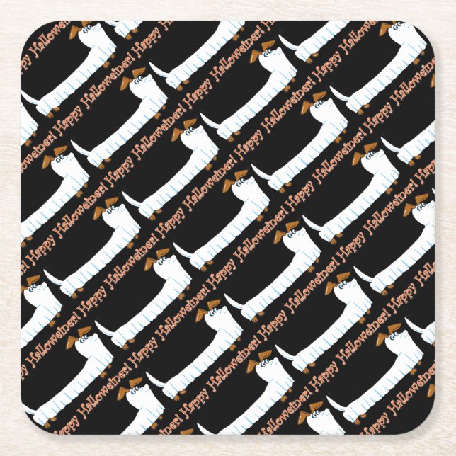 Happy Halloweiner Dachshund Square Paper Coaster (Front)