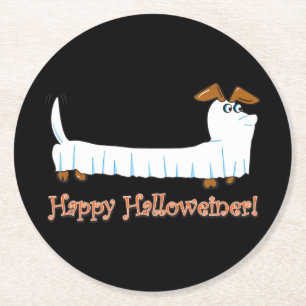 Happy-Halloweiner Round Paper Coaster
