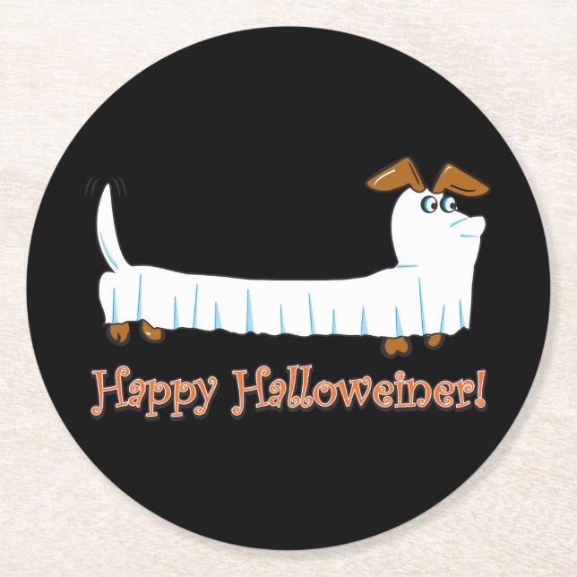 Happy-Halloweiner Round Paper Coaster (Front)