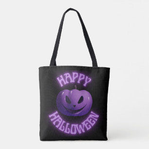 Happy Hallowen Black Purple Pumpkin Tote Bag