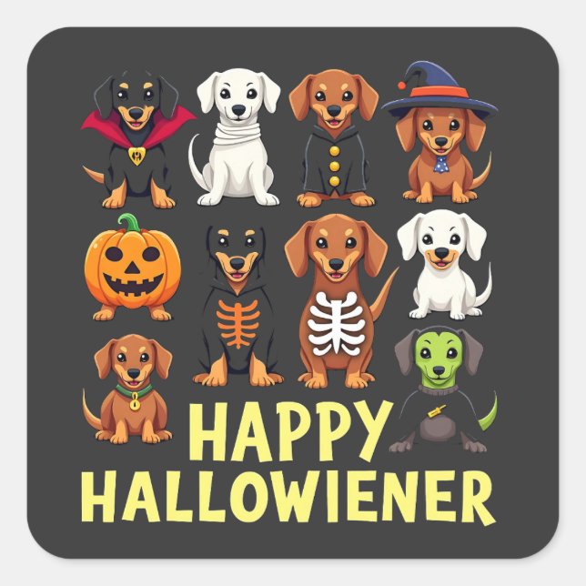 Happy Hallowiener Spooky Halloween Dog Weiner  Square Sticker (Front)