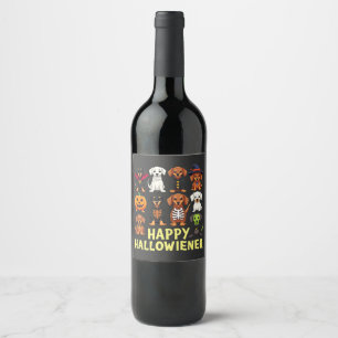 Happy Hallowiener Spooky Halloween Dog Weiner Wine Label