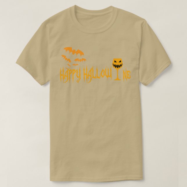Happy Hallowine Funny Ghost Wine Drinking  T-Shirt (Design Front)