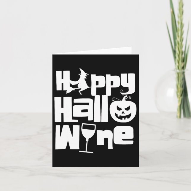 Happy Hallowine Funny Halloween Night Witch Pumpki Card (Front)