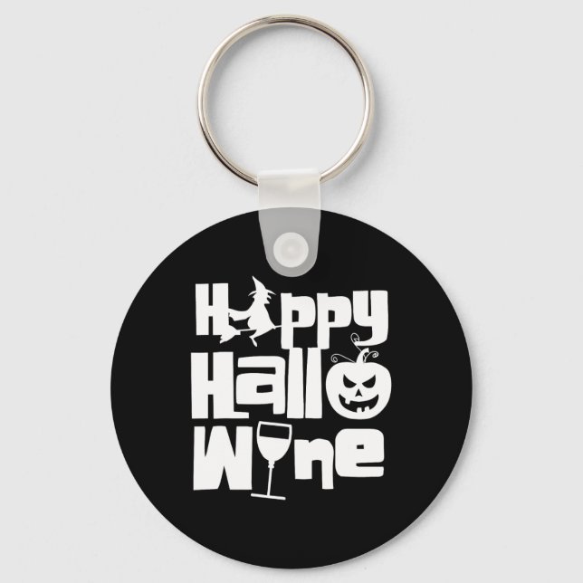 Happy Hallowine Funny Halloween Night Witch Pumpki Key Ring (Front)