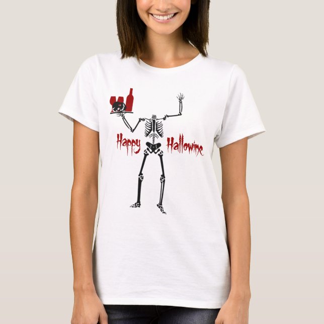 Happy Hallowine Headless Skeleton T-Shirt (Front)