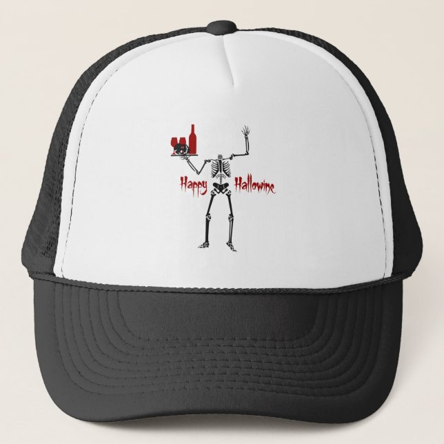 Happy Hallowine Headless Skeleton Trucker Hat (Front)