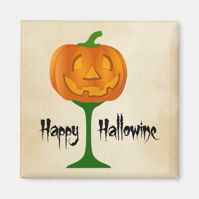 Happy Hallowine Pumpkin Wine Glass Halloween Magnet (Front)