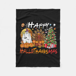Happy Hallowthanksmas Fall Christmas Halloween Fam Fleece Blanket