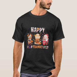 Happy Hallowthanksmas Iced Coffee Halloween Thanks T-Shirt