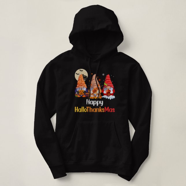Happy Hallowthanksmas Santa Hat Pumpkin Turkey Gno Hoodie (Design Front)