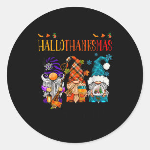 Happy Hallowthanksmas With My Gnomies Funny Cute G Classic Round Sticker