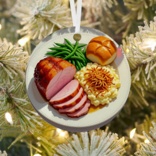 Happy Ham Dinner Personalised Christmas Metal Tree Decoration