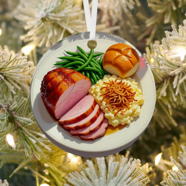 Happy Ham Dinner Personalised Christmas Metal Tree Decoration (Insitu)
