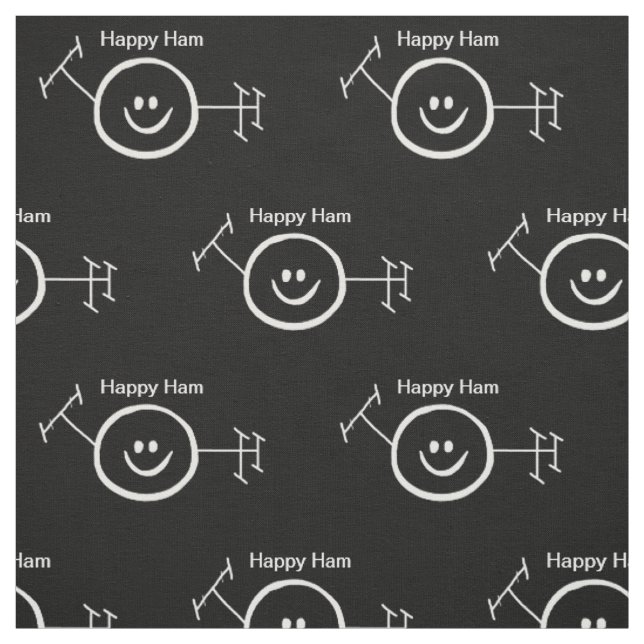 Happy Ham White Outline Ham Radio Fabric (Swatch)