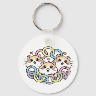 Happy Hamsters in Pastel Rings Key Ring