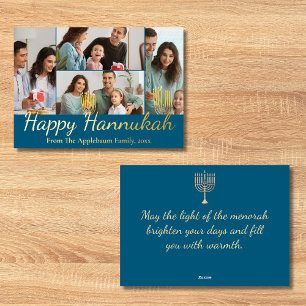 happy hannukah , 4 photos collage blue & gold