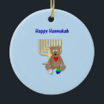 Happy Hannukah Ceramic Tree Decoration<br><div class="desc">Commerate the holidays with this Happy Hannukah keepsake featuring a teddy bear,  mennorah and two dreidels.</div>
