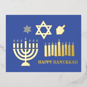Happy Hannukah menorah dreidel Foil Holiday Postcard