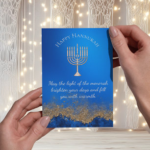 happy hannukah ,navy blue gold menorah holiday postcard