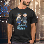 Happy Hanukah Jewish cute couple  T-Shirt<br><div class="desc">Have fun with this unique hand-painted design. It features a couple of whimsical cute characters dressed in Jewish-inspired blue-toned clothing. Check our collection for more shirts and decorative items including postcards, invitations, and Hanukkah holiday cards. It was designed as a one-stop shop collection for your happy Hanukkah holiday with various...</div>