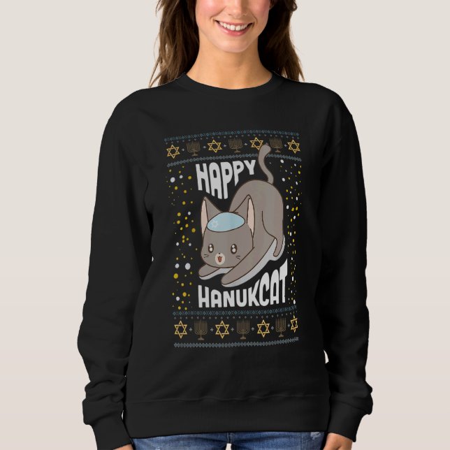 Happy Hanukcat Cat Hanukkah Ugly Christmas Sweater (Front)