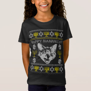 Happy Hanukcat Hannukah Jewish Cat Ugly Christmas  T-Shirt