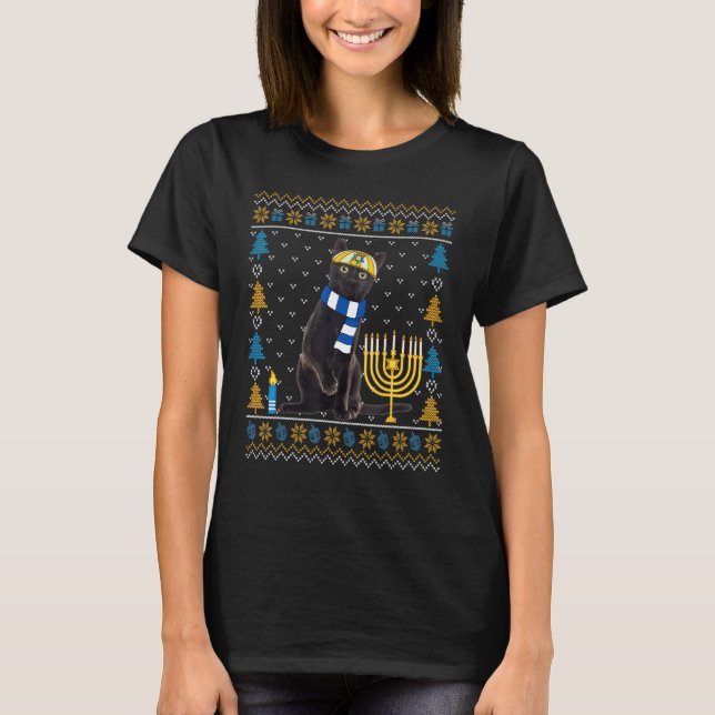 Happy Hanukcat Ugly Hanukkah Sweater Cat Chanukah  (Front)