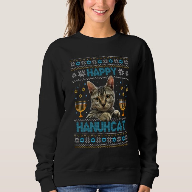 Happy Hanukcat Ugly Hanukkah Sweater Cat Chanukah  (Front)