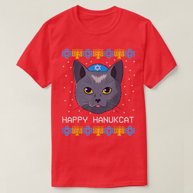 Happy Hanukcat Ugly Hanukkah Sweater Cat Chanukah  (Design Front)