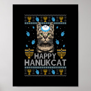 Happy Hanukcat Ugly Hanukkah Sweater Maine Coon Ca Poster