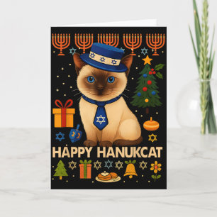 Happy Hanukcat Ugly Sweater Cat Chanukah Jewish Cu Card