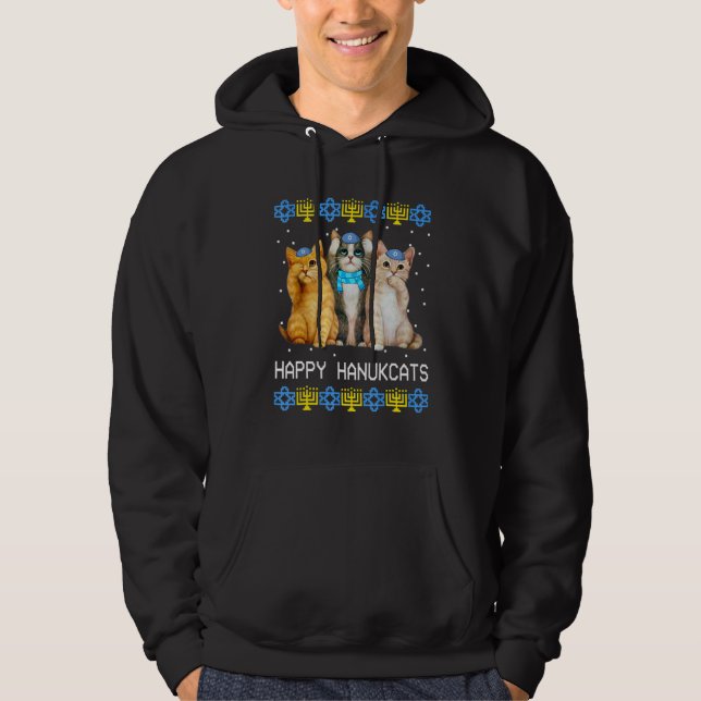 Happy Hanukcats Jewish Cat   Hanukkah Kids Women Hoodie (Front)